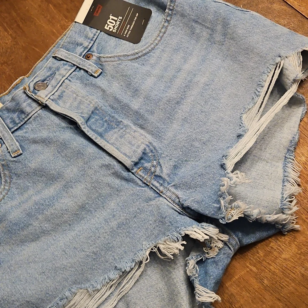 Levi's Light Blue Frayed Denim Cutoff Shorts Size 31 High Rise